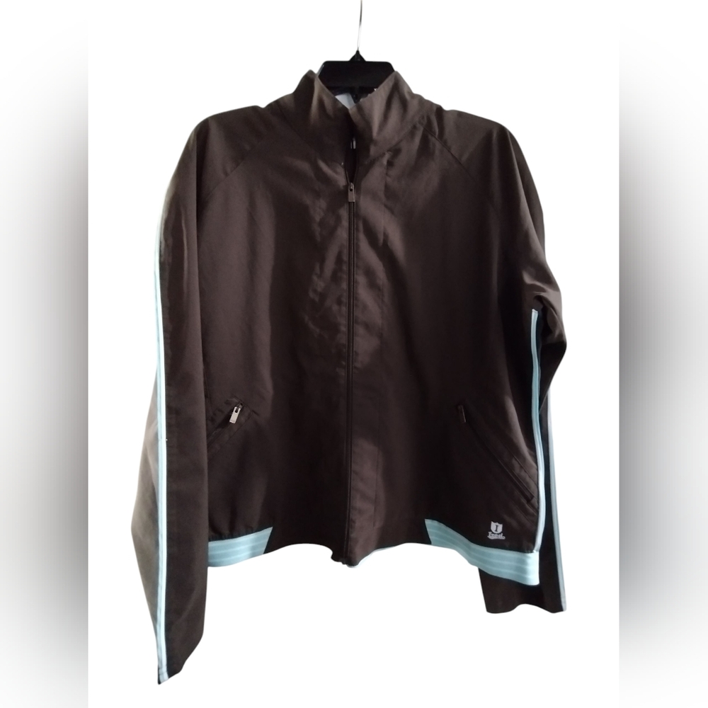 EUC Izod Movement Brown Jacket with Light Blue Accents Zip Up Lightweight XL - Picture 1 of 7